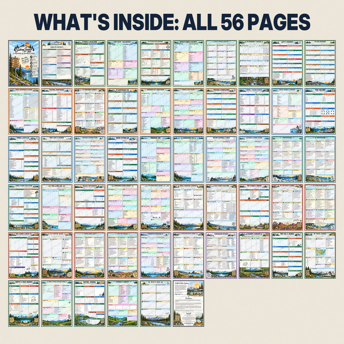 RV Maintenance Log & Campsite Journal – 56-Page Printable for 3 Ring Binder