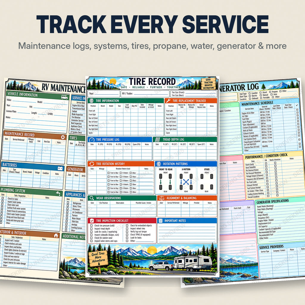 RV Maintenance Log & Campsite Journal – 56-Page Printable for 3 Ring Binder