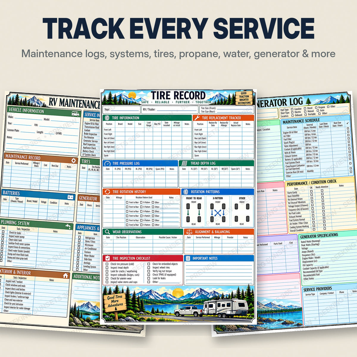 RV Maintenance Log & Campsite Journal – 56-Page Printable for 3 Ring Binder