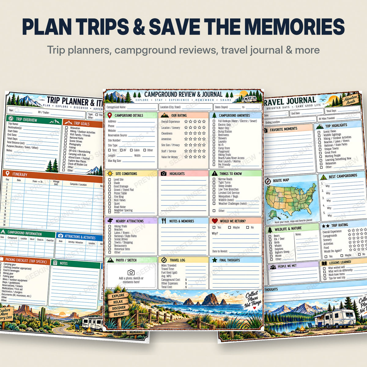 RV Maintenance Log & Campsite Journal – 56-Page Printable for 3 Ring Binder