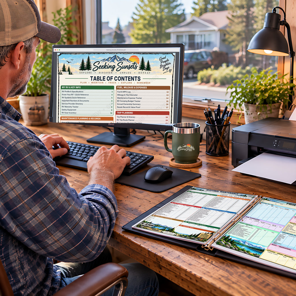 RV Maintenance Log & Campsite Journal – 56-Page Printable for 3 Ring Binder